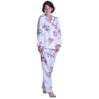 Pajamas Set - La Cera Flannel, L, White/Rose